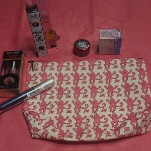 New Beauty Bundle Pink Monkey Patterned Women's Cosmetic Bag With Accessories